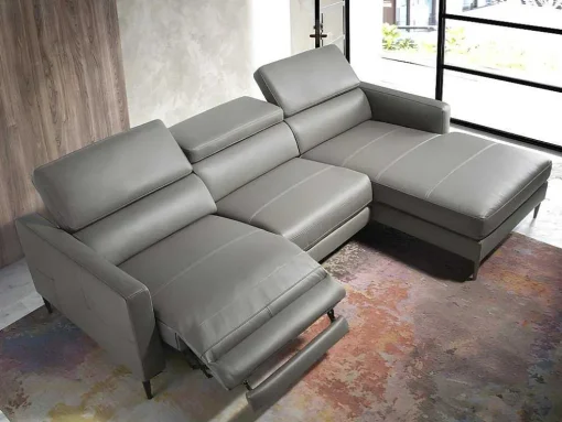 Chaise Longue Bank In Donkergrijs Leer Met Relaxmechanisme 6126 Angel Cerda