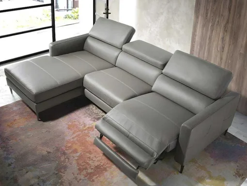 Chaise Longue Bank In Donkergrijs Leer Met Relaxmechanisme 6125 Angel Cerda