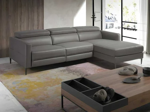 Chaise Longue Bank In Donkergrijs Leer Met Relaxmechanisme 6126 Angel Cerda