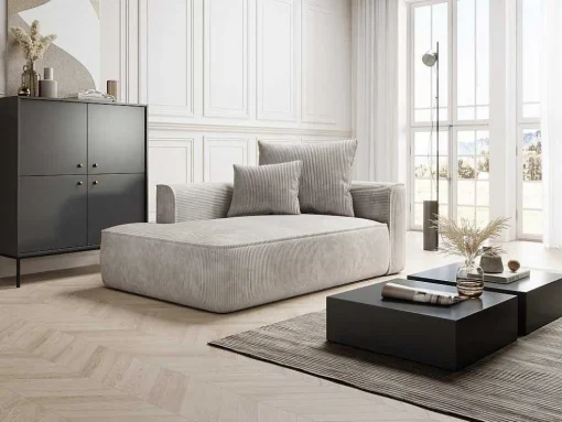 Chaise Longue Met Hoek Links Van Beige Ribfluweel Pineta