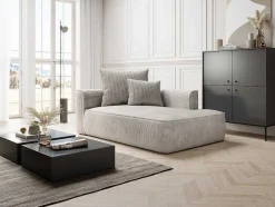 Chaise Longue Met Hoek Rechts Van Beige Ribfluweel Pineta