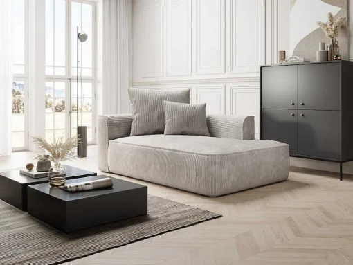 Chaise Longue Met Hoek Rechts Van Beige Ribfluweel Pineta