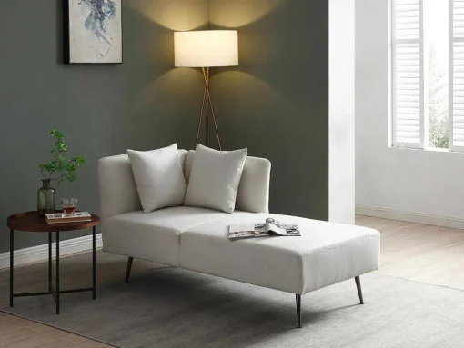 Chaise Longue Rechts Van Cremekleurige Stof Napasa