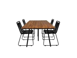 Chan Tuinmeubelset Tafel 100X200Cm En 4 Stoel Stapel Lindos Zwart, Naturel.