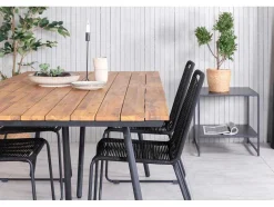 Chan Tuinmeubelset Tafel 100X200Cm En 4 Stoel Stapel Lindos Zwart, Naturel.