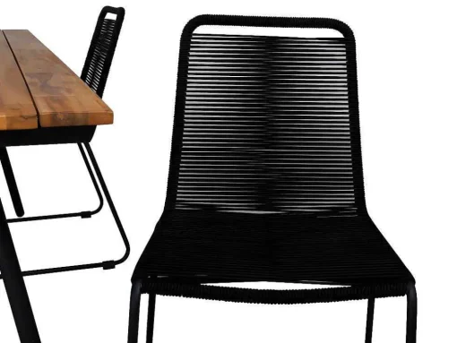 Chan Tuinmeubelset Tafel 100X200Cm En 4 Stoel Stapel Lindos Zwart, Naturel.