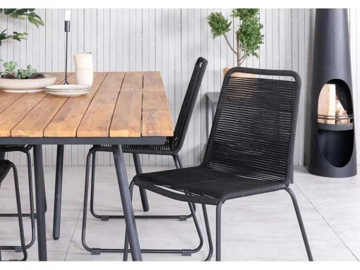 Chan Tuinmeubelset Tafel 100X200Cm En 4 Stoel Stapel Lindos Zwart, Naturel.