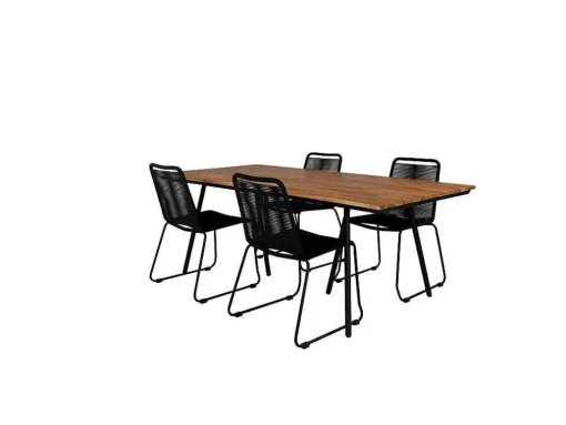 Chan Tuinmeubelset Tafel 100X200Cm En 4 Stoel Stapel Lindos Zwart, Naturel.