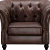Chesterfield Fauteuil Aquitaine Van Microvezel Effect Lived-In Leer - Bruin