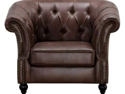 Chesterfield Fauteuil Aquitaine Van Microvezel Effect Lived-In Leer - Bruin