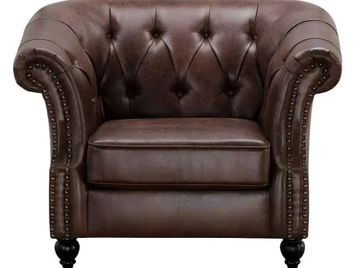 Chesterfield Fauteuil Aquitaine Van Microvezel Effect Lived-In Leer - Bruin