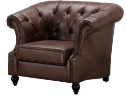 Chesterfield Fauteuil Aquitaine Van Microvezel Effect Lived-In Leer - Bruin