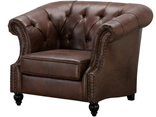 Chesterfield Fauteuil Aquitaine Van Microvezel Effect Lived-In Leer - Bruin