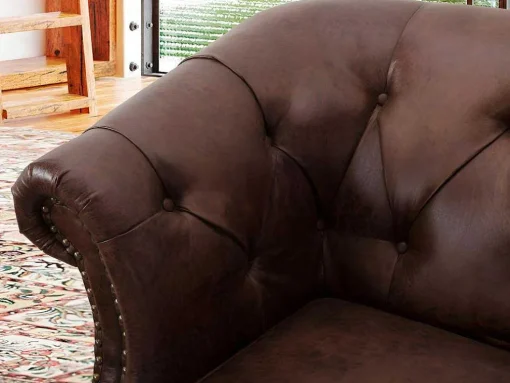 Chesterfield Fauteuil Aquitaine Van Microvezel Effect Lived-In Leer - Bruin