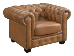 Chesterfield Fauteuil Brenton 100% Buffelleer - Vintage Caramel