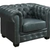 Chesterfield Fauteuil Brenton 100% Buffelleer - Spaans Groen