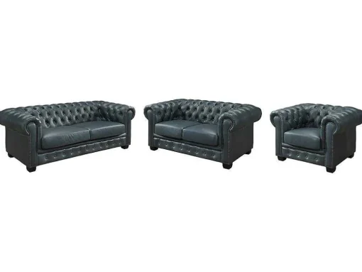Chesterfield Zitbank 3 + 2 + 1 Plaatsen Brenton 100% Buffelleer - Spaans Groen