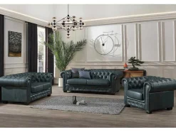 Chesterfield Zitbank 3 + 2 + 1 Plaatsen Brenton 100% Buffelleer - Spaans Groen