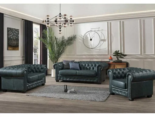 Chesterfield Zitbank 3 + 2 + 1 Plaatsen Brenton 100% Buffelleer - Spaans Groen