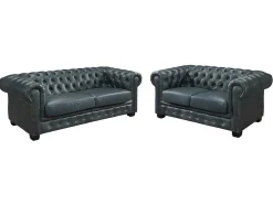 Chesterfield Zitbank 3 + 2 Plaatsen Brenton 100% Buffelleer - Spaans Groen