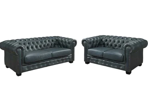 Chesterfield Zitbank 3 + 2 Plaatsen Brenton 100% Buffelleer - Spaans Groen