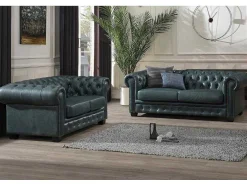 Chesterfield Zitbank 3 + 2 Plaatsen Brenton 100% Buffelleer - Spaans Groen
