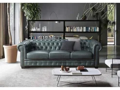 Chesterfield Zitbank 4 Plaatsen Brenton 100% Buffelleer - Spaans Groen