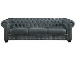 Chesterfield Zitbank 4 Plaatsen Brenton 100% Buffelleer - Spaans Groen