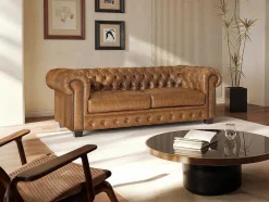 Chesterfield 3-Zitsbank Brenton 100% Buffelleer - Vintage Caramel
