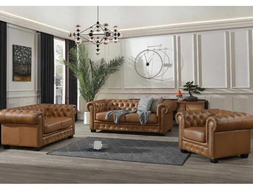 Chesterfield 2-Zitsbank Brenton 100% Buffelleer - Vintage Caramel