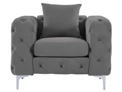 Chesterfield-Fauteuil Van Antracietgrijs Velours Edwina