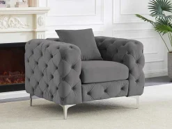 Chesterfield-Fauteuil Van Antracietgrijs Velours Edwina