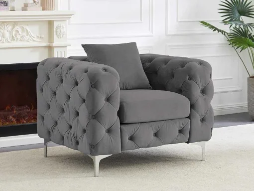 Chesterfield-Fauteuil Van Antracietgrijs Velours Edwina