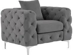 Chesterfield-Fauteuil Van Antracietgrijs Velours Edwina