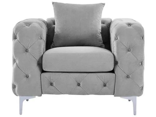 Chesterfield-Fauteuil Van Lichtgrijs Velours Edwina