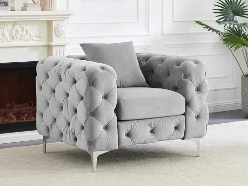 Chesterfield-Fauteuil Van Lichtgrijs Velours Edwina