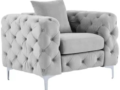 Chesterfield-Fauteuil Van Lichtgrijs Velours Edwina
