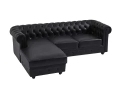 Chesterfield-Hoekbank Met Hoek Links Van Zwart Leer Toledo