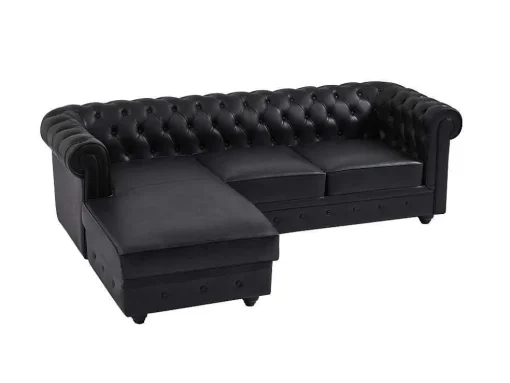 Chesterfield-Hoekbank Met Hoek Links Van Zwart Leer Toledo