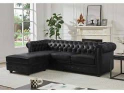 Chesterfield-Hoekbank Met Hoek Links Van Zwart Leer Toledo