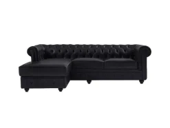 Chesterfield-Hoekbank Met Hoek Links Van Zwart Leer Toledo
