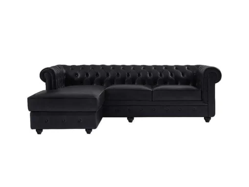 Chesterfield-Hoekbank Met Hoek Links Van Zwart Leer Toledo