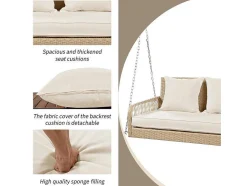 114 Cm Hangstoel In Pe Rotan - 2 Plaatsen - 11 Cm Gewatteerd Zitkussen - Beige