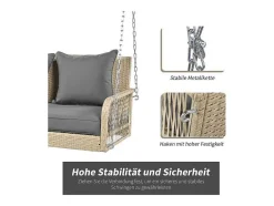 114 Cm Hangstoel In Pe Rotan - 2 Plaatsen - 11 Cm Gecapitonneerd Zitkussen - Beige + Grijs