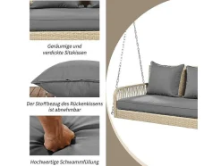 114 Cm Hangstoel In Pe Rotan - 2 Plaatsen - 11 Cm Gecapitonneerd Zitkussen - Beige + Grijs