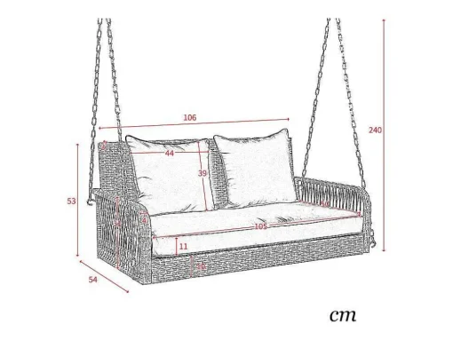 114 Cm Hangstoel In Pe Rotan - 2 Plaatsen - 11 Cm Gewatteerd Zitkussen - Beige