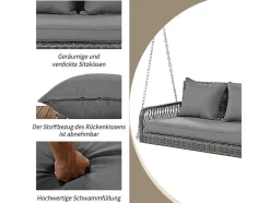 114 Cm Hangstoel In Pe Rotan - 2 Plaatsen - 11 Cm Gewatteerd Zitkussen - Grijs