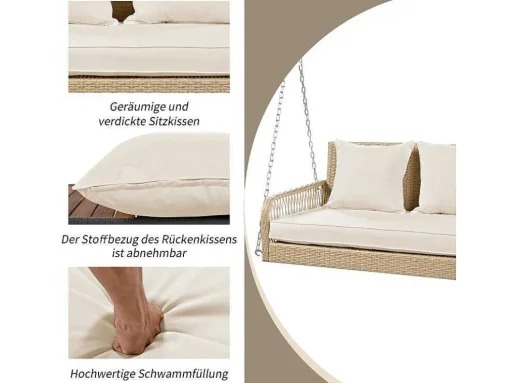 114 Cm Hangstoel In Pe Rotan - 2 Plaatsen - 11 Cm Gewatteerd Zitkussen - Beige