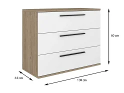 Commodes 3 Lades - Kleur: Naturel En Wit - Najeli