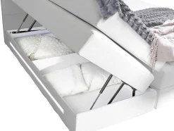 Complete Boxspring Met Hoofdeinde Met Leds, Bedbodem Met Opbergruimte, Matras En Dekmatras - Wit - Kunstleer - 160 X 200 Cm - Keros Van Dreamea